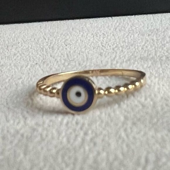 14k real gold evil eye beaded ring size 7 trendy stackable ring perfect gift - Picture 7 of 10